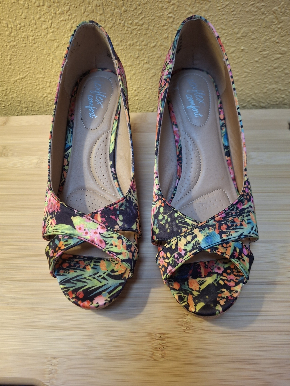Floral Multi-Color Peep-Toe Wedge Heels - Women